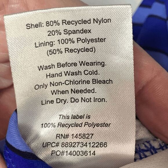 ECO Beach One Piece Blue Black Striped Swim Suit Size Medium - Picture 8 of 8